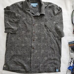 Bahama Bay Silk Button Up Mens Shirt, Short Sleeve, Lg Swordfish Design